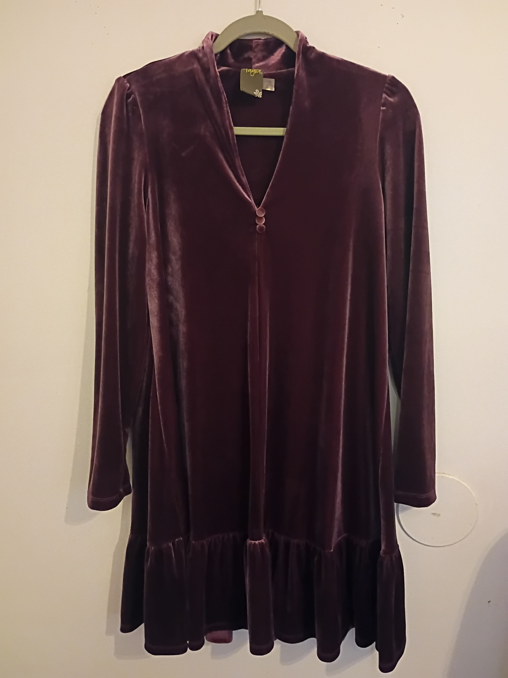 Taylor Women's Velvet Long Sleeve Purple Mini Dress Sz 10